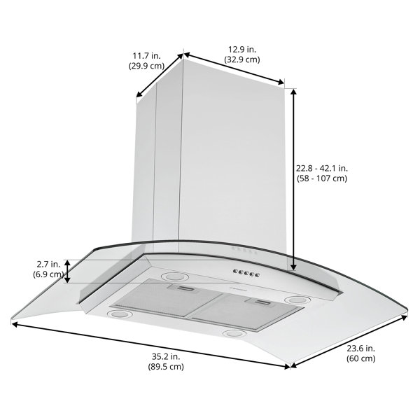Ancona 36" Convertible Island Mount Glass Canopy Range Hood in Stainless Steel Wayfair